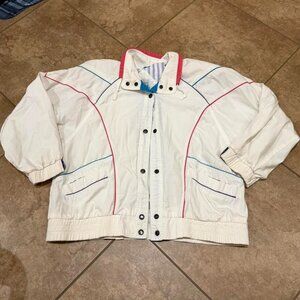 authentic 90s white windbreaker with accent colors